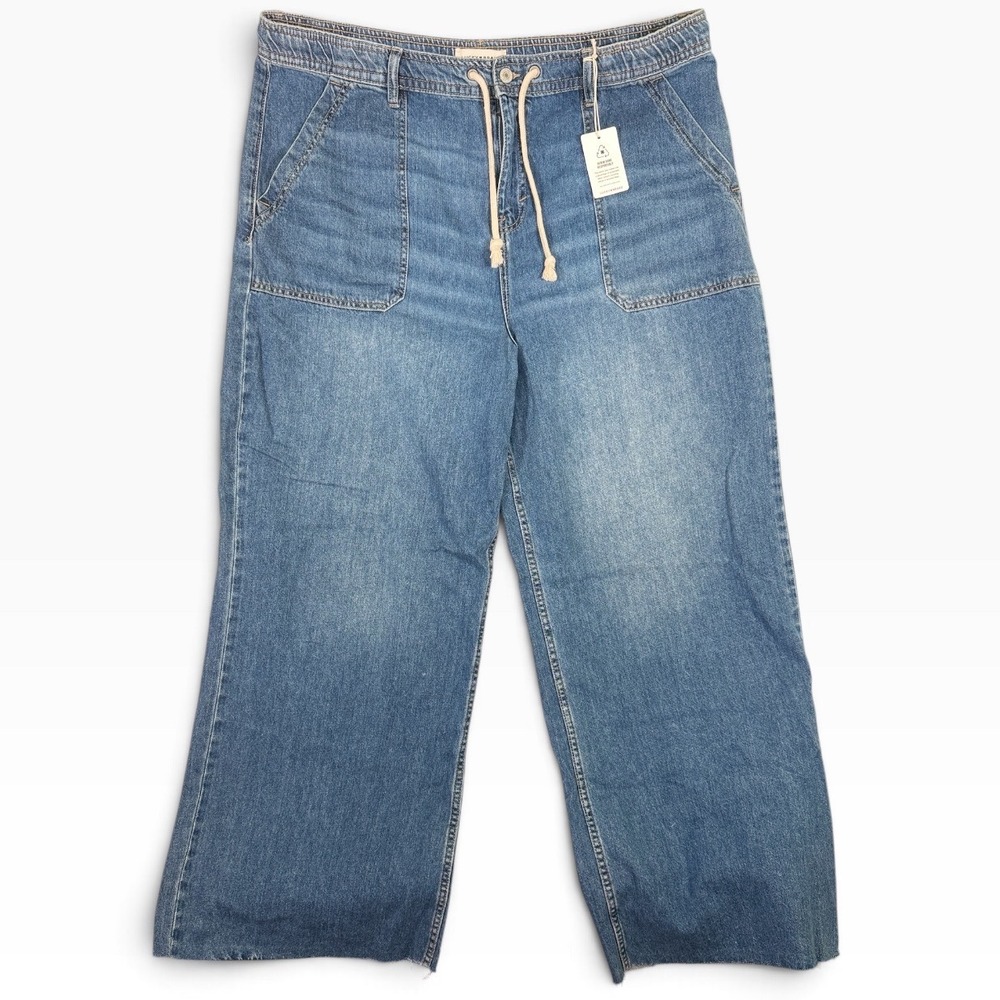NWT Lucky Brand Wide Leg Drawstring Jeans XL Blue Utility Patch Pocket Pants
